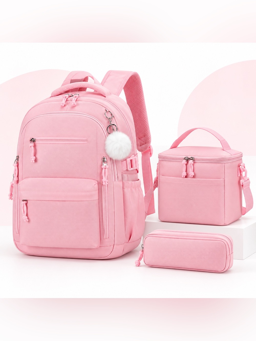 Pink 3-Piece Backpack Set with Lunch Bag & Pencil Case